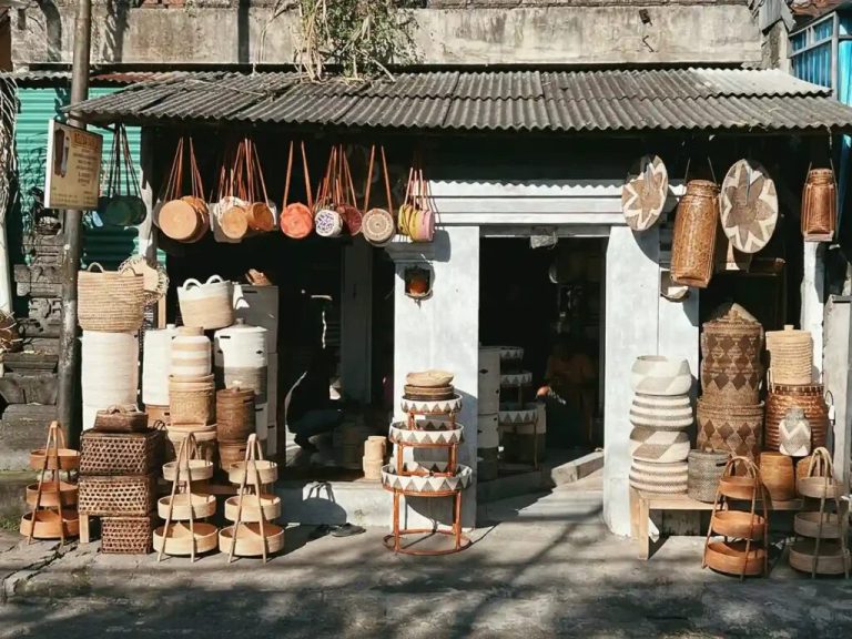 Local shop selling woven baskets and handicrafts in Bali